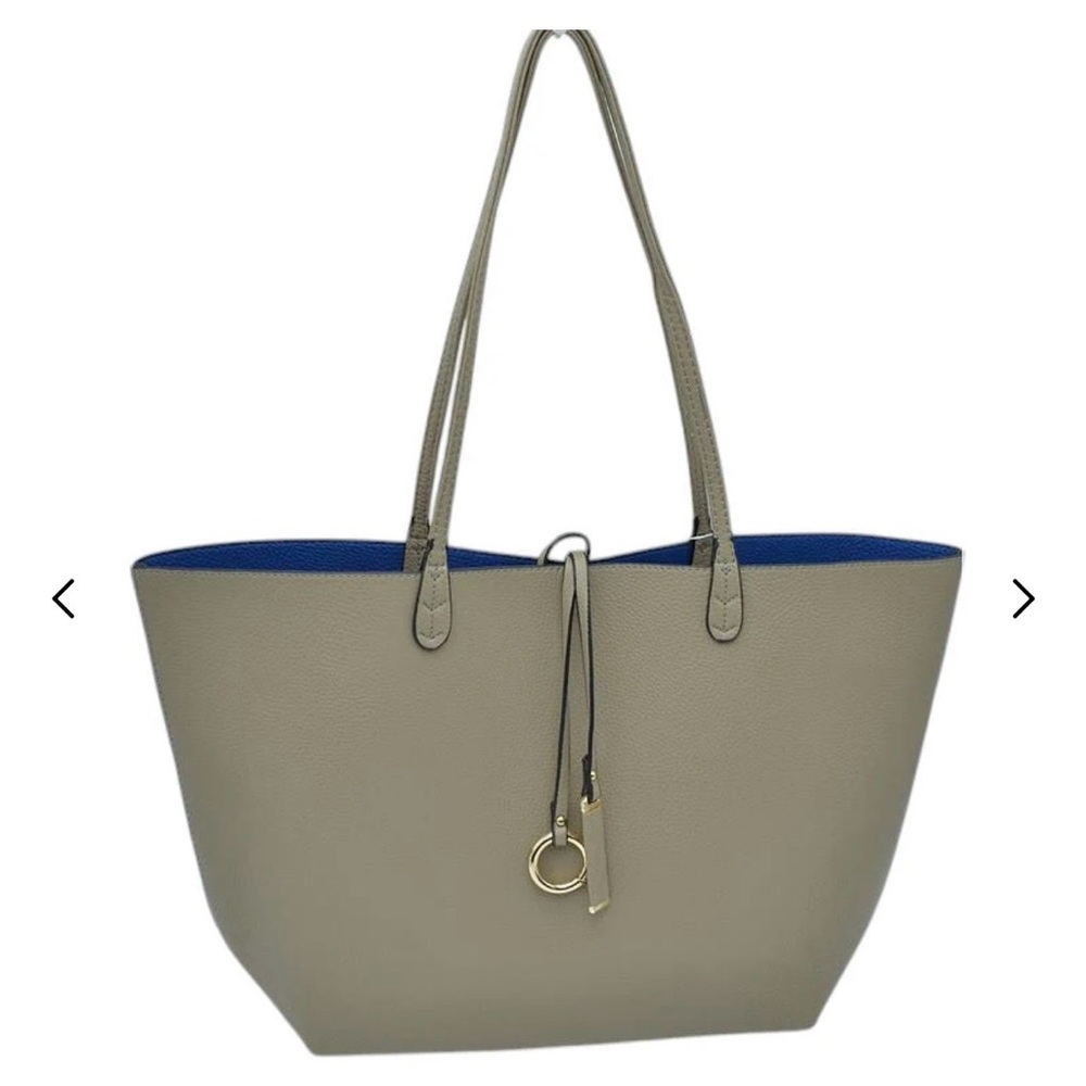Charming Charlie Reversible Vegan Tote Bag Beige and Blue
